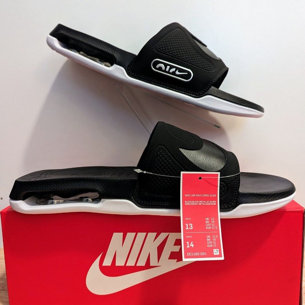 NWB Nike Air Max Cirro Slide Black Metallic Silver DC1460-004 Men's Size 13
